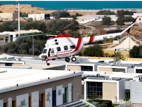 Ras Al Khaima Police Air Wing rescues a sick man from a rugged mountain in the emirate.