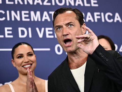 Actor Jude Law and actress Jurnee Smollett attend the photocall of the movie "The Order" presented in competition during the 81st International Venice Film Festival at Venice Lido, on August 31, 2024. 