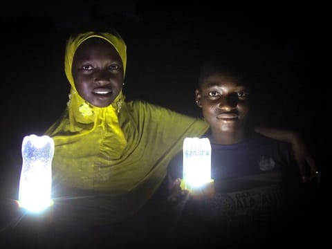 The lamps are made from repurposed electronic and plastic waste