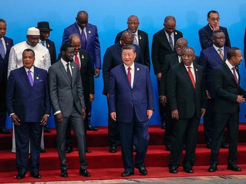 China's President Xi Jinping (C) stands with leaders from African countries as they gather for a group photo session before the opening ceremony of the Forum on China-Africa Cooperation (FOCAC) at the Great Hall of the People in Beijing on September 5, 2024. 