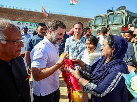  Congress leader  Rahul Gandhi during a public meeting in Jammu and Kashmir 