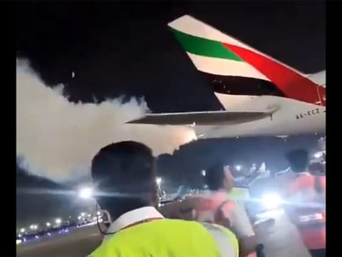 Emirates 777-300 was being refuelled at Chennai Airport when a fire began in its APU.  