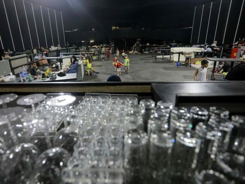Internally displaced families take shelter at the Sky Bar nightclub in Beirut on October 2, 2024.  