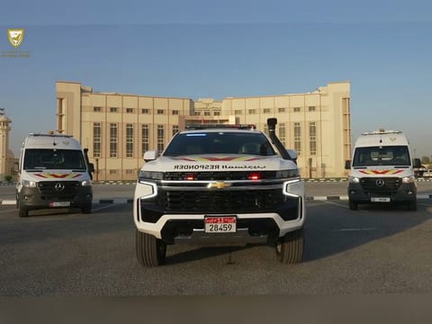 Still from National Guard video shared on social media showing the all-terrain ambulance (centre)