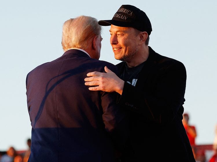 Elon Musk embraces Republican presidential nominee, former President Donald Trump