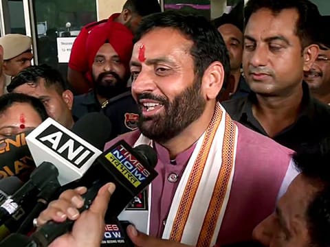 Haryana Chief Minister Nayab Singh Saini speaks to the media on the Haryana Assembly election result