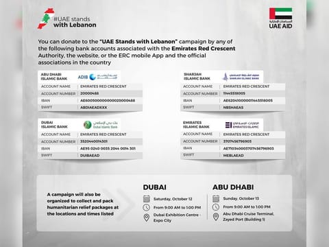 The International Humanitarian and Philanthropic Affairs Council announced the start of collecting donations for ‘The UAE stands with Lebanon" campaign, launched in solidarity with the people of Lebanon suffering from consequences of armed conflict.