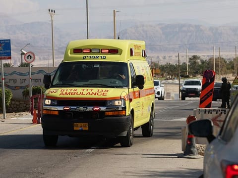 An ambulance in Ein Tamar in southern Israel near Jordan border at the southern tip of the Dead Sea. Illustrative image. 