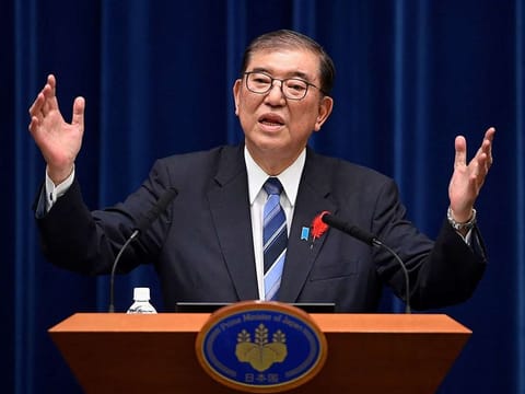 This file photo taken on October 9, 2024 shows Japan's Prime Minister Shigeru Ishiba speaking during a press conference at the prime minister's official residence in Tokyo. Japan votes on October 27, 2024 in a snap election with the ruling LDP party at risk of losing its majority for the first time in 15 years, in a severe blow to new premier Shigeru Ishiba