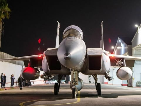 This handout picture released by the Israeli army on October 26, 2024, shows an Israeli fighter jet departing a hangar at an undisclosed location in Israel.   