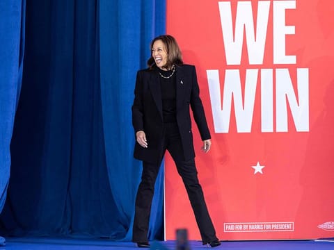 US Vice President and Democratic presidential candidate Kamala Harris arrives to speak at a Get Out the Vote rally in Raleigh, North Carolina, on October 30, 2024. 