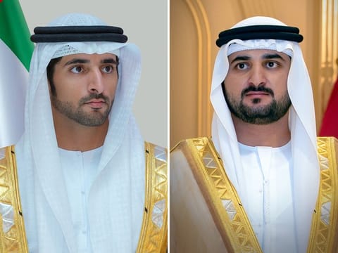 Sheikh Hamdan bin Mohammed bin Rashid Al Maktoum, Crown Prince of Dubai, Deputy Prime Minister, and Minister of Defence of the UAE and Sheikh Maktoum bin Mohammed bin Rashid Al Maktoum, First Deputy Ruler of Dubai and Deputy Prime Minister and Minister of Finance of the UAE.