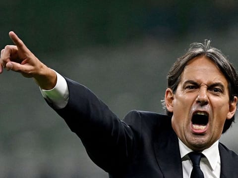Inter Milan's coach Simone Inzaghi reacts during the Italian Serie A match against Venezia FC at San Siro stadium on Sunday.