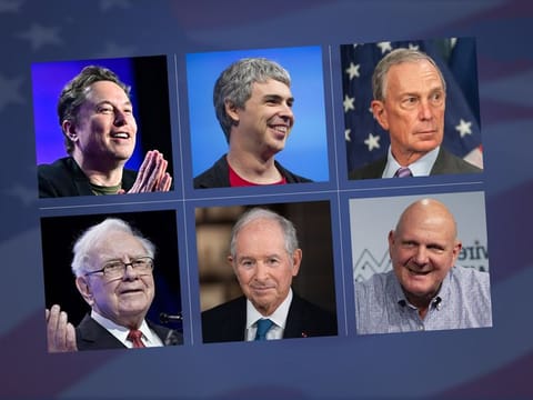 Studies show that beyond earning potential, university education significantly impacts career paths, leadership opportunities, and overall business achievements. Clockwise, from top left: Elon Musk, Larry Page, Michael Bloomberg, Steve Balmer, Stephen Schwarzman and Warren Buffett. 