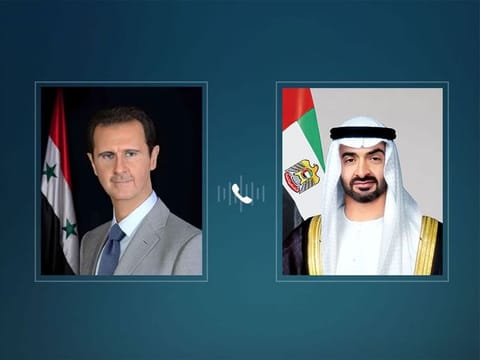 Sheikh Mohamed (R) and Bashar Al Assad (L) discussed the latest developments in Syria.