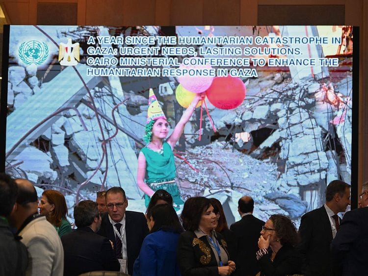 Delegates attend a humanitarian conference for Gaza in Cairo on December 2, 2024, amid the continuing war between Israel and Hamas.  