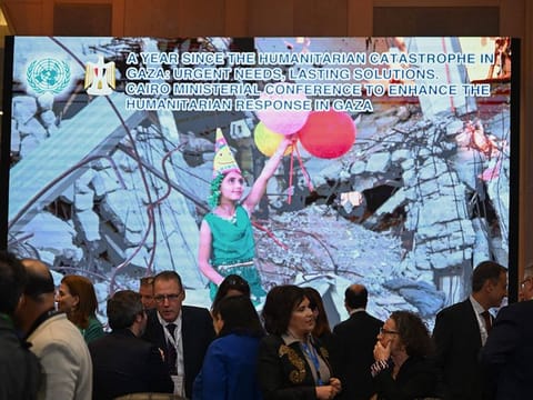 Delegates attend a humanitarian conference for Gaza in Cairo on December 2, 2024, amid the continuing war between Israel and Hamas.  
