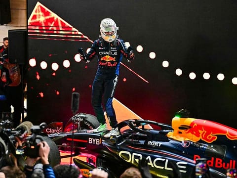Red Bull’s Dutch driver Max Verstappen celebrates his win in the Qatar Formula One Grand Prix at the Lusail International Circuit, north of Doha, on December 1, 2024. 