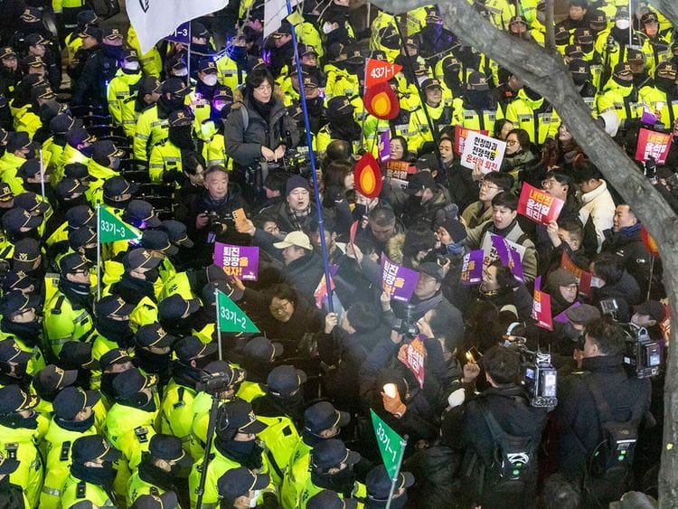 Protesters against South Korean President Yoon Suk Yeol blocked by the police