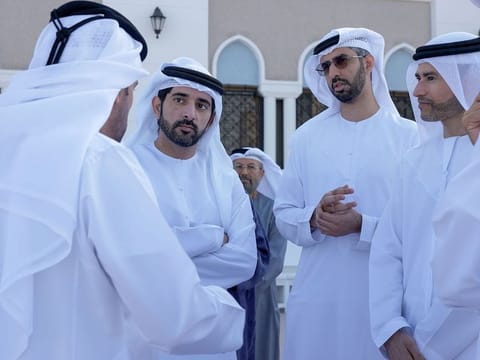 Sheikh Hamdan bin Mohammed bin Rashid Al Maktoum, Crown Prince of Dubai, Deputy Prime Minister and Minister of Defence of the UAE, and Chairman of The Executive Council of Dubai, during the meeting at Za’abeel Majlis in Dubai on Thursday