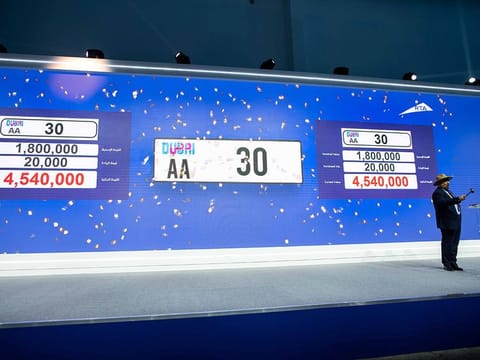 Car plate number AA30 was the showstopper, raking in the highest amount of Dh4.54 million in Saturday's auction