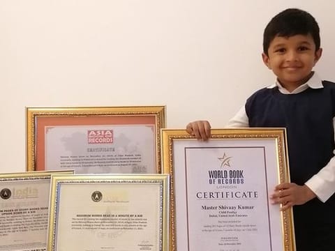Shivaay Kumar, a kindergarten 1 student from Dubai, set a number of new records just before turning five 