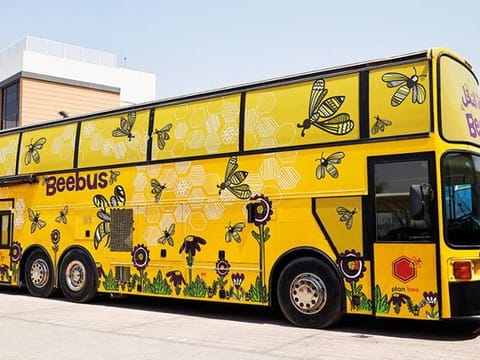 The Beebus is an upcycled vehicle that seats 14. It has travelled to remote schools, including near the Saudi border 