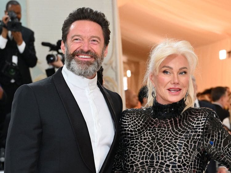 Australian actor Hugh Jackman and his wife Deborra-Lee Furness arrive for the 2023 Met Gala at the Metropolitan Museum of Art on May 1, 2023, in New York.